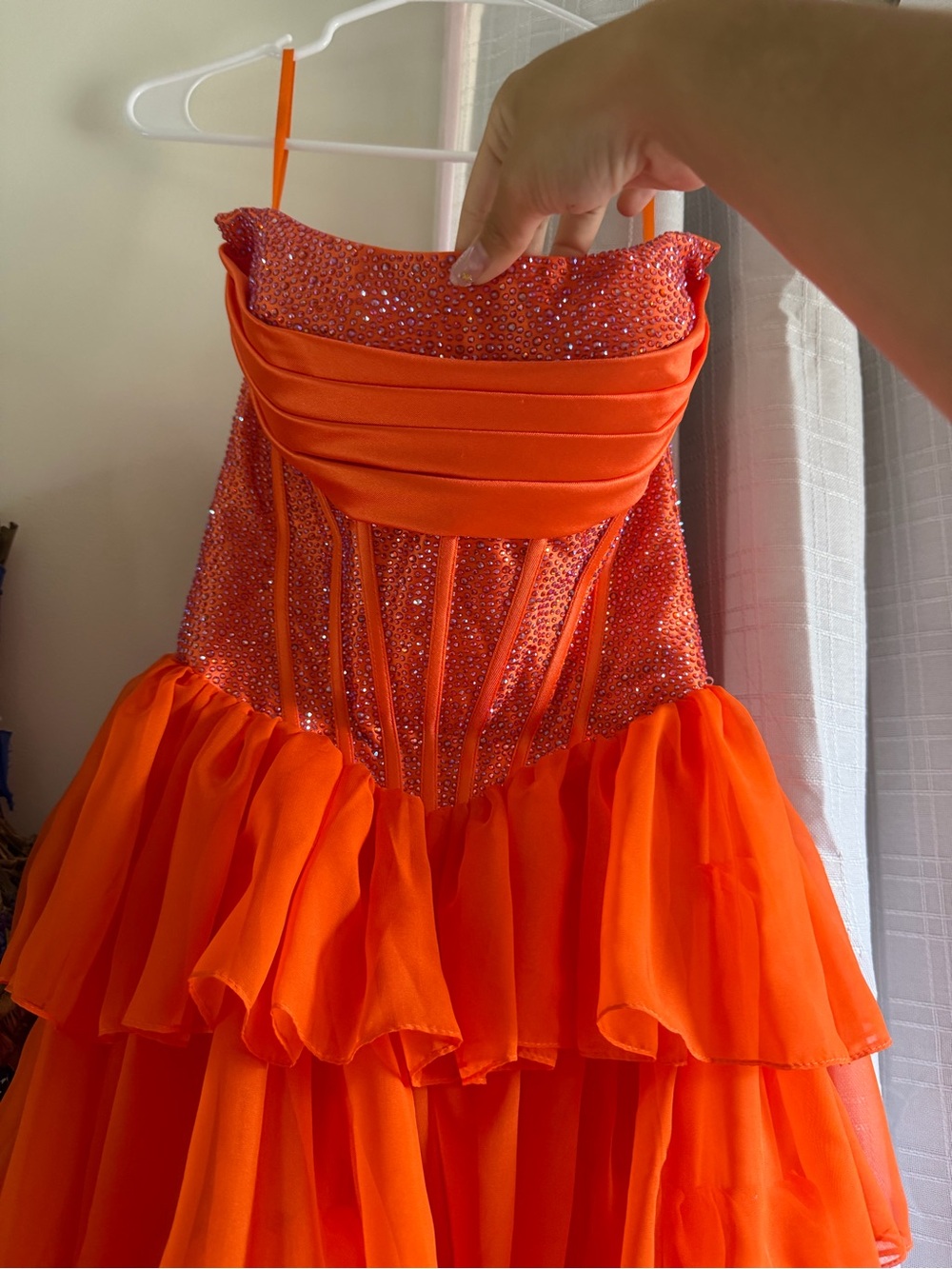 Orange Tiered Ruffle Prom Dress - Sleeveless Evening Gown - Picture 5 of 5